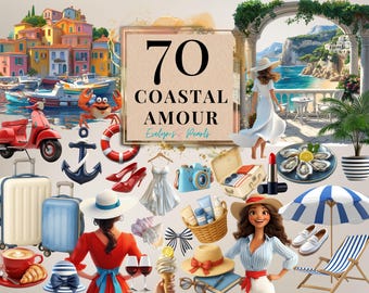 Coastal Amour Clipart French Riviera PNG Mediterranean Summer Clipart Nautical Beach PNG Junkjournal Stickers PNG | Commercial Use Clipart