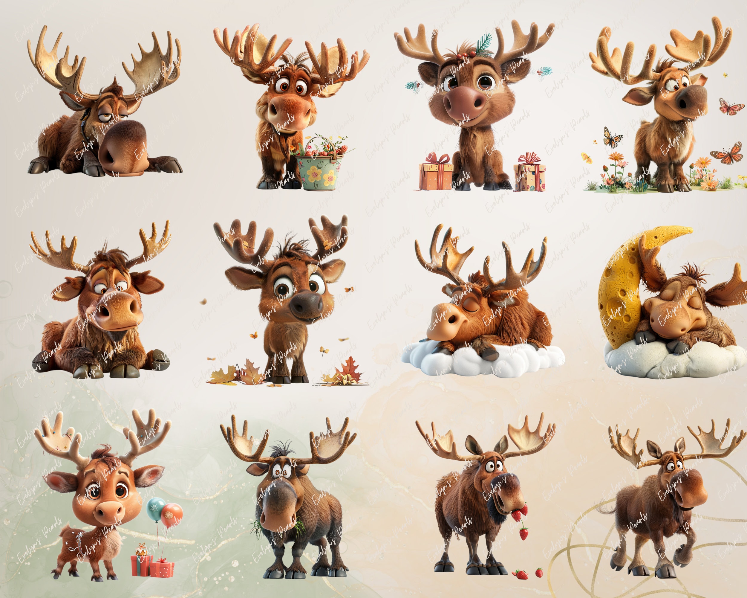 Moose Clipart Cute Moose PNG Safari Animals Clipart Baby Animals ...