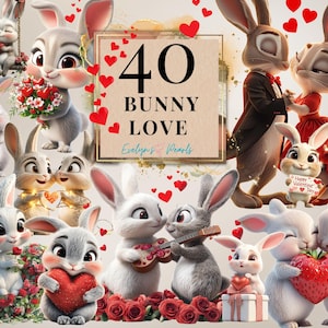 Conejito de amor Clipart Lindo PNG de San Valentín Animal del bosque Amor Clipart Lindo conejo PNG Conejito de San Valentín Clipart / Uso comercial Clipart