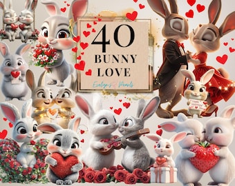 Conejito de amor Clipart Lindo PNG de San Valentín Animal del bosque Amor Clipart Lindo conejo PNG Conejito Día de San Valentín Clipart / Uso comercial Clipart