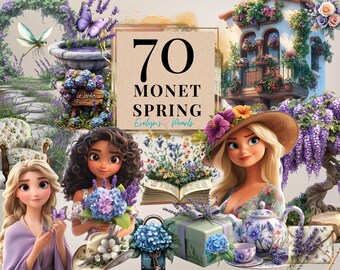 Monet Spring Clipart Floral Spring PNG Floral Garden Clipart Springtime PNG Spring Scrapbooking Clipart | Commercial Use Clipart Transparent