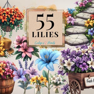 Lirios Clipart Flores de primavera PNG Plantas PNG Clipart de jardín Decoración floral PNG Clipart de decoración de temporada Tarjeta/ Uso comercial Clipart Transparente