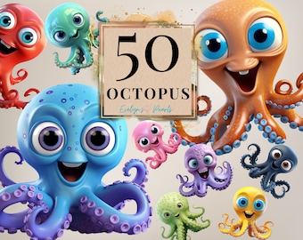 Octopus Clipart Sea Life PNG Sea Creature Clipart Under The Ocean Clipart Cute Octopus PNG Sea Animal | Commercial Use Clipart Transparent