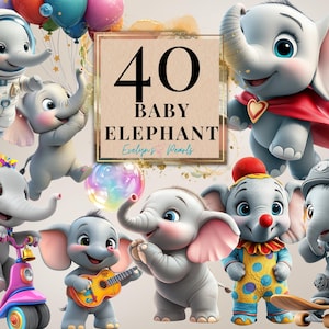 Clipart de elefante Bebé elefante PNG Clipart de baby shower Revelación de género Arte de pared de guardería PNG Animales lindos / Uso comercial Clipart Transparente