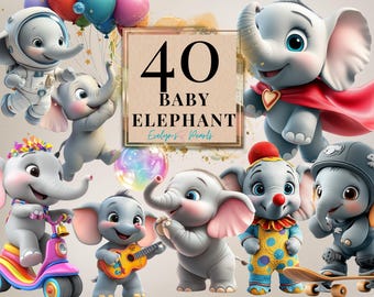 Elephant Clipart Baby Elephant PNG Baby Shower Clipart Gender Reveal Nursery Wall Art PNG Cute Animals | Commercial Use Clipart Transparent