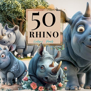 Nashorn Clipart Floral Nashorn PNG Safari Tier Clipart Dschungel PNG Niedliche Tier Clipart Kinder Clipart Zoo Kommerzielle Nutzung Clipart Transparent