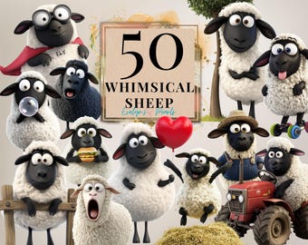Whimsical Sheep Clipart Quirky Sheep PNG Farm Animals Clipart Funny Sheep PNG Kids Graphics Nursery Art | Commercial Use Clipart Transparent