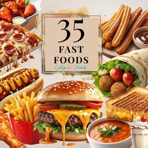 Fast Food Clipart Junk Food PNG Burger Pizza Clipart Tacos PNG Hotdog Clipart Sandwich PNG Food Sticker | Commercial Use Clipart Transparent