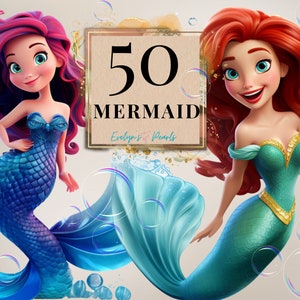 Mermaid Clipart Cute Mermaid PNG Sea Life Clipart Sea Creatures PNG Fairy Tale Clipart Under The Ocean | Commercial Use Clipart Transparent