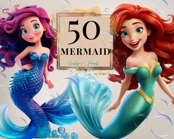 Mermaid Clipart Cute Mermaid PNG Sea Life Clipart Sea Creatures PNG Fairy Tale Clipart Under The Ocean | Commercial Use Clipart Transparent