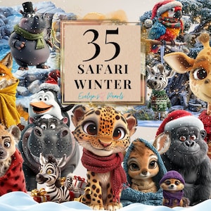 Clipart Safari Safari hiver PNG Clipart Safari festif Animal de la jungle PNG Clipart Safari animal mignon PNG| Clipart à usage commercial transparent