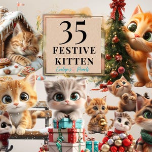 Clipart de gato de invierno, gatito festivo PNG, clipart de gato lindo, animal PNG, clipart de gato jengibre, artesanía de temporada PNG / uso comercial, clipart transparente