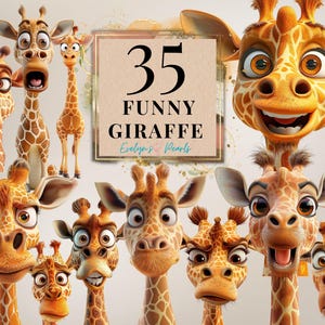 Lustige Giraffe PNG Schrullig Giraffe Clipart Humorvolle Giraffe PNG Niedliche Tiere Sublimationen Grafiken Zoo PNG | Kommerzielle Nutzung Clipart Transparent