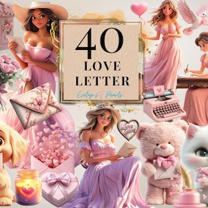 Liebesbrief Clipart Valentinstag PNG Sweet Valentine Clipart Rosa Valentinstag PNG Planer Mädchen Clipart Aufkleber | Kommerzielle Nutzung Clipart