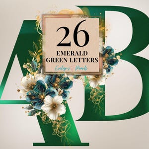 Letras Clipart Verde Esmeralda Letra PNG Verde Floral Letras Clipart Cartão PNG 26 Alfabeto Inglês | Uso comercial clipart transparente