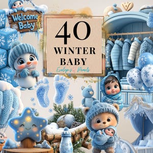 Winter, Clipart, Winter Baby PNG, Gemütliche Winter Dekor PNG, Urlaub Clipart, Blau, Baby-Dusche PNG, Erster Schnee | Kommerzielle Nutzung Clipart Transparent