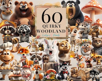 Woodland Animal Clipart Quirky Woodland Animals PNG Whimsical Animals Clipart Cute Animals PNG Funny Animals PNG | Commercial Use Clipart
