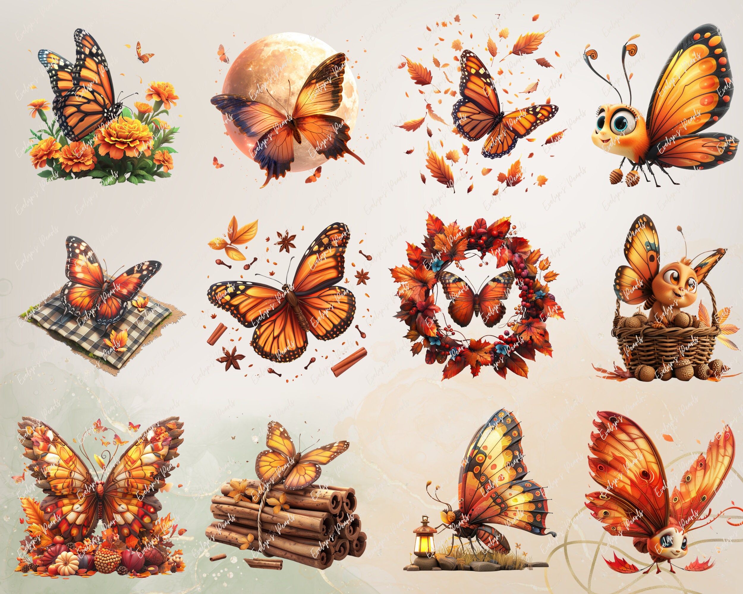 Butterfly Clipart Fall Butterfly PNG Autumn Clipart Fall Decor PNG ...