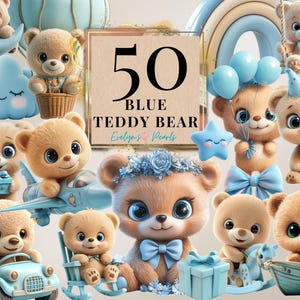 Niebieski Miś Clipart Niebieski Baby Shower PNG To Chłopiec Clipart Chłopiec Urodziny Clipart Sztuka Ścienna Do Przedszkola | Użytek Komercyjny Clipart Przezroczysty