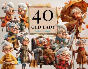 Old lady Clipart Funny Old Grandma PNG Quirky Oldy Clipart Elderly People PNG Silly Old woman PNG Whimsical Grandma | Commercial Use Clipart