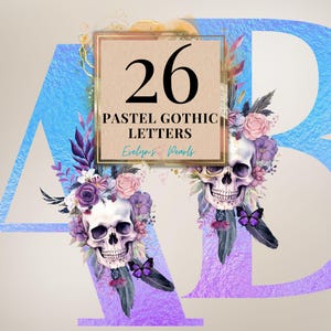 Buchstaben Clipart Pastell Floral Schädel Buchstabe PNG Gotische Buchstaben Clipart Festliche Karte PNG Englisch Alphabet | Kommerzielle Nutzung Clipart Transparent