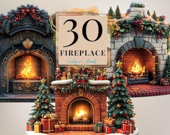 Fireplace Clipart Cosy Fireplace PNG Festive Chimney Decor Clipart Winter Festive PNG Holidays Clipart  | Commercial Use Clipart Transparent