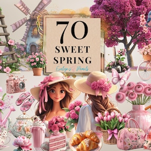 Sweet Spring Clipart rose printemps PNG Cottagecore printemps Clipart éléments floraux PNG Junk Journal, Stickers numériques | Clipart à usage commercial