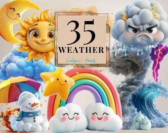 Weather Clipart Cute Weather PNG Nature Clipart Rainbow PNG Clouds Clipart Stars PNG Cute Sky Clipart | Commercial Use Clipart Transparent