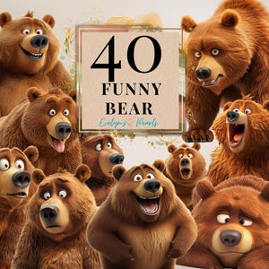 Clipart drôle d'ours grizzli brun PNG Ours insolites Clipart animaux de la forêt Sublimations graphiques | Clipart à usage commercial transparent