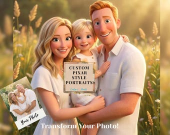 Pixar Style Custom Portrait from Photo, 3D Cartoon Family Drawing, Turn Photo into Cartoon Character, Couple Illustration, Personalised Gift