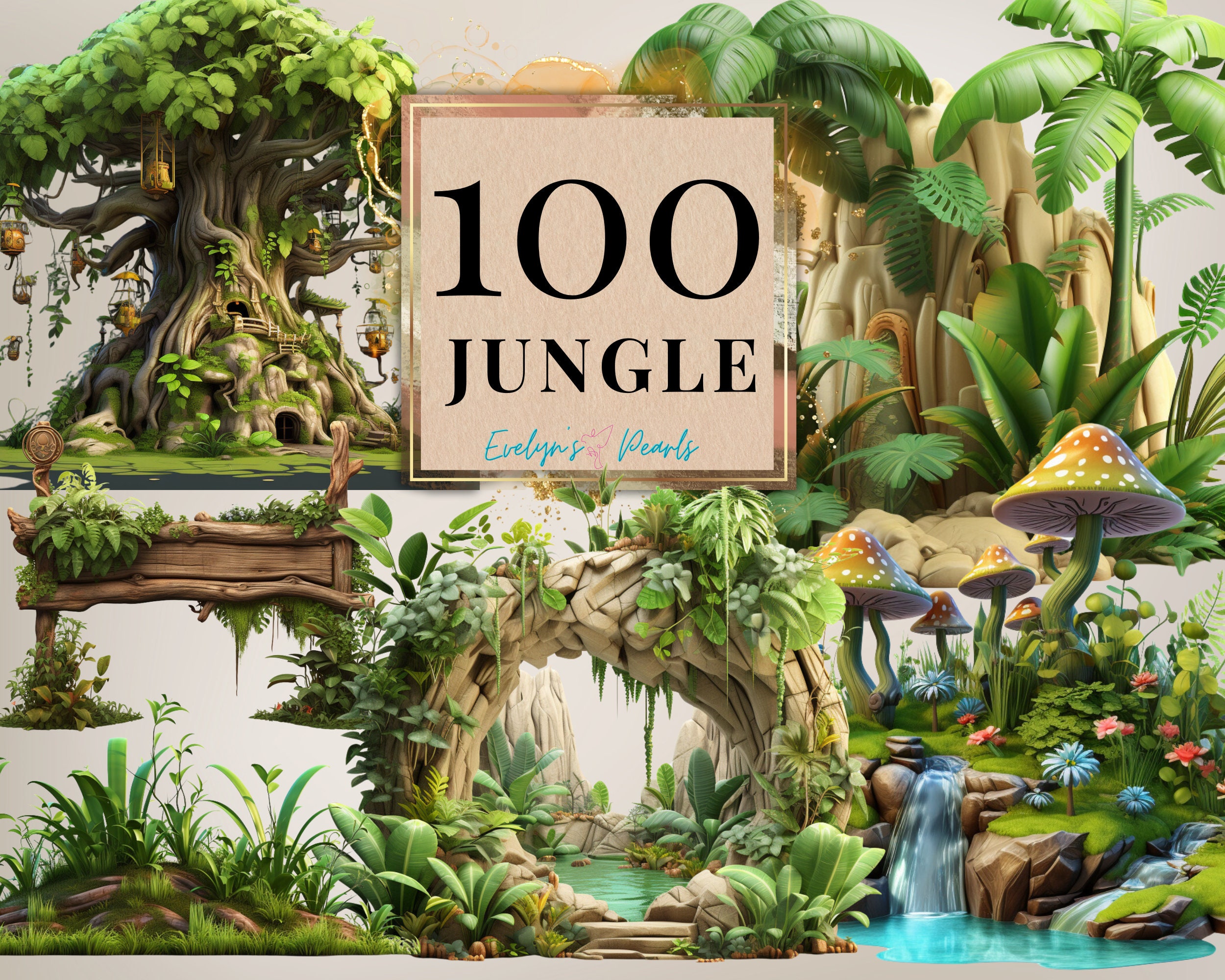 Jungle Clipart Forest PNG Island Clipart Plants PNG Nature Clipart Woodland  PNG Tree Clipart Mushroom | Commercial Use Clipart Transparent, image size:2500x2000