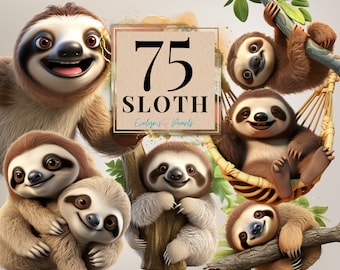 Sloth Clipart Cute Sloth PNG Woodland Animal Clipart Forest Animal PNG Nursery Wall Art Clipart Cartoon |Commercial Use Clipart Transparent