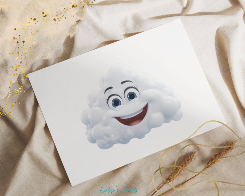 May include: A white cartoon cloud with a smiling face, blue eyes, and a red mouth. The cloud has a 3D appearance.