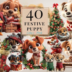 Winter Dog Clipart Festive Puppy PNG Snow Clipart Animal PNG Dog Breed Clipart Seasonal Craft PNG | Commercial Use Clipart Transparent