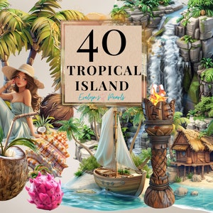 Isla tropical PNG Naturaleza Clipart Playa tropical PNG Verano Clipart Viajes PNG Cascada Clipart Mar / Uso comercial Clipart Transparente