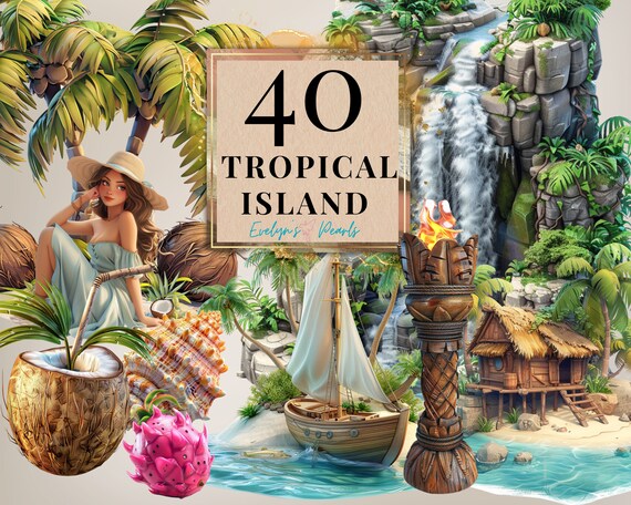 Tropical Island PNG Nature Clipart tropical Beach PNG Summer Clipart Travel PNG Waterfall Clipart sea | Commercial Use Clipart Transparent