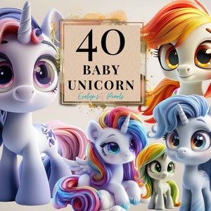 Einhorn Clipart Baby Einhorn PNG Magisches Pferd Clipart Märchen PNG Fantasie Clipart Magisches Dekor PNG | Kommerzielle Nutzung Clipart Transparent