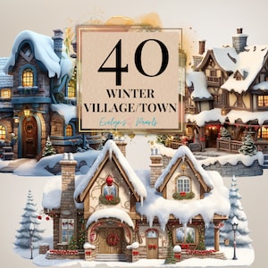 Clipart de pueblo de invierno Clipart de pueblo cubierto de nieve Ciudad de invierno Pueblo festivo Decoración de invierno Invierno PNG / Uso comercial Clipart Transparente