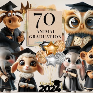 Clipart de remise des diplômes animal PNG Graduation promotion de 2024 carte à clipart décoration PNG Clipart célébration | Clipart à usage commercial transparent