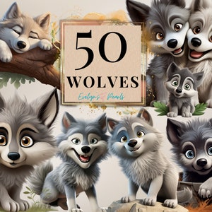 Clipart de lobos Lobos fofos PNG Safari Animal Clipart Woodland Animal PNG Jungle Animal Clipart Kids PNG | Uso comercial clipart transparente