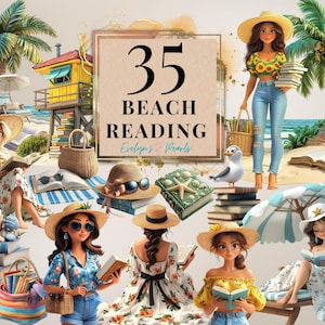 Strandlezing Clipart Stranddag PNG Oceaanliefhebber Clipart Neutraal Zomer Strand Clipart Reizen PNG Kust Clipart | Clipart voor commercieel gebruik