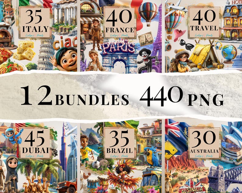 Travel Clipart Spain, USA, Italy, Mexico, Brazil, London, Germany