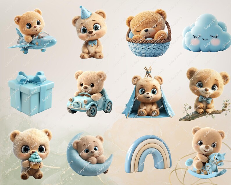 Blue Teddy Bear Clipart Blue Baby Shower PNG Its a Boy Clipart Boy ...
