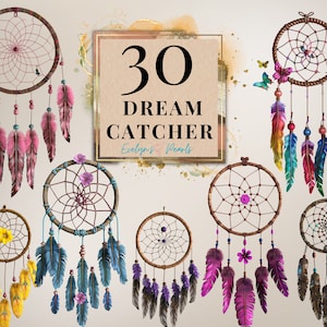 Dream Catcher Clipart Pena Floral PNG Nativo Americano Temático Boho Art Decor PNG Cartão Clipart | Uso comercial clipart transparente