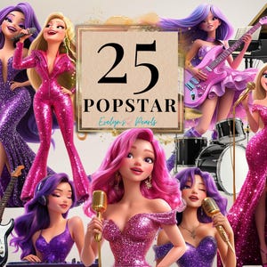 Popstar Clipart Popstar Girl PNG Clipart fille glamour Illustration de mode Clipart instruments de musique | Clipart à usage commercial transparent