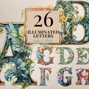 Ensemble de lettres lumineuses Clipart carte 26 alphabet anglais Clipart floral Clipart lettres PNG | Clipart à usage commercial transparent