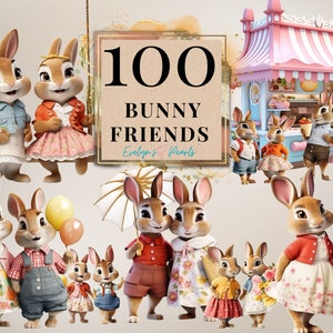 Rabbit Clipart Bunny Friends PNG Dressed Bunny Clipart Animal PNG Spring Clipart Woodland Animals PNG | Commercial Use Clipart Transparent