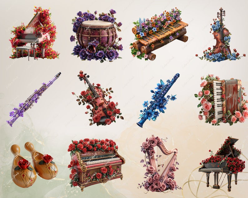 Instrument Clipart Floral Instrument PNG Musical Instrument Clipart ...