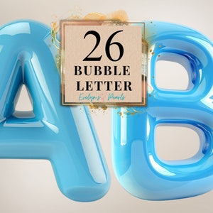 Letras de burbuja azul Clipart 26 Alfabeto inglés PNG Planificador Clipart Scrapbook PNG Tarjeta Clipart Pegatina / Uso comercial Clipart Transparente