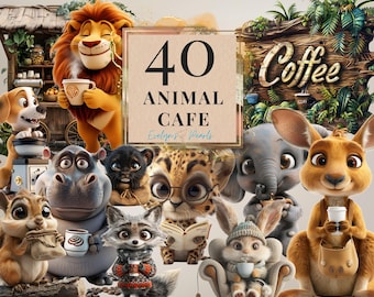 Coffee Clipart Animal Coffee PNG Animal Café Clipart Coffee Lover PNG Animal Journal Stickers Clipart | Commercial Use Clipart Transparent